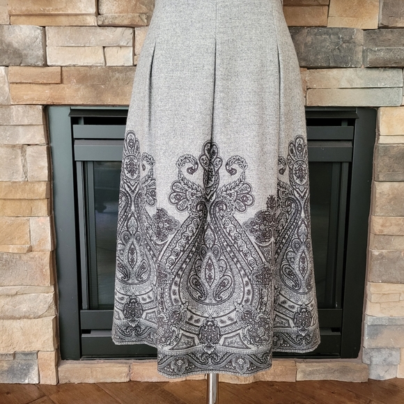 Talbots gray scroll print stretch wool dress 8 - Picture 8 of 14